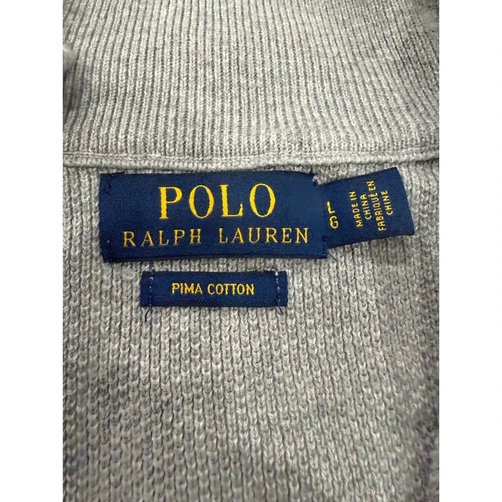 Polo Ralph Lauren Mens Grey Pima Cotton Quarter Zip Sweater Large Mock Neck